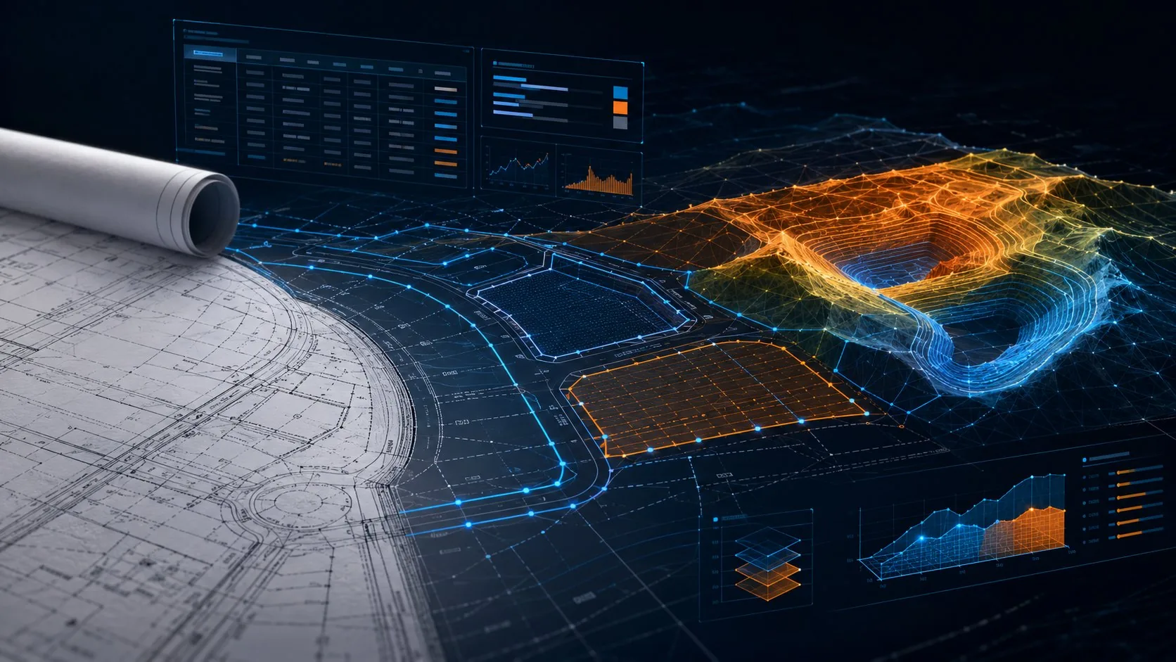 Civil engineering plans and intelligent digital terrain model